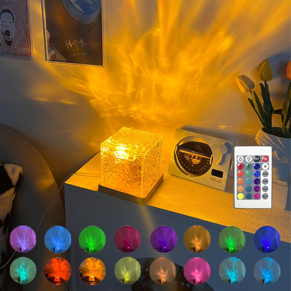 Premium Water Wave Projector Night Light 16 Colors Flame Crystal Lamp for Smartphone, Laptop, Tablet, PC, Apple iPhone, iPad, MacBook, iOS, Android, Samsung | Living Room, Study, Bedroom | Dynamic Rotation | Limited Edition