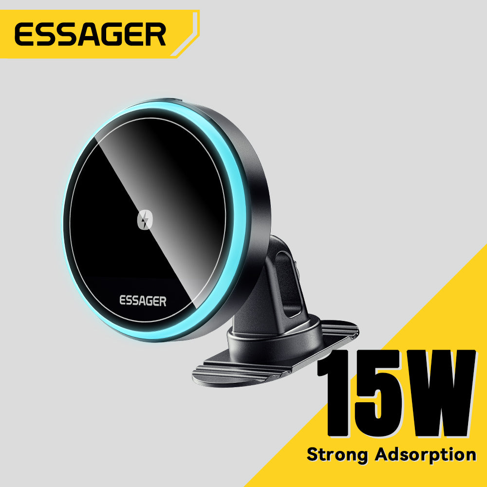 Premium RGB Magnetic Car Phone Holder and Qi 15W Wireless Charger for Smartphones, Apple iPhone, Samsung, iOS & Android | Universal Phone Holder & Charger