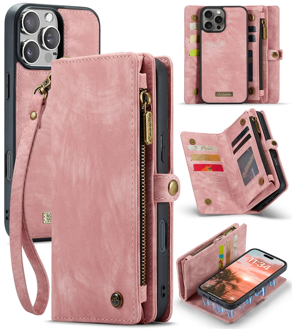 High-Quality 2-in-1 Detachable Leather Wallet Flip Stand iPhone Case | MagSafe Compatible with Full Protection and Camera Lens Cover for Apple iPhone 16/15/14/13/12 Pro Max Plus Mini | Armor Protective Wallet Case
