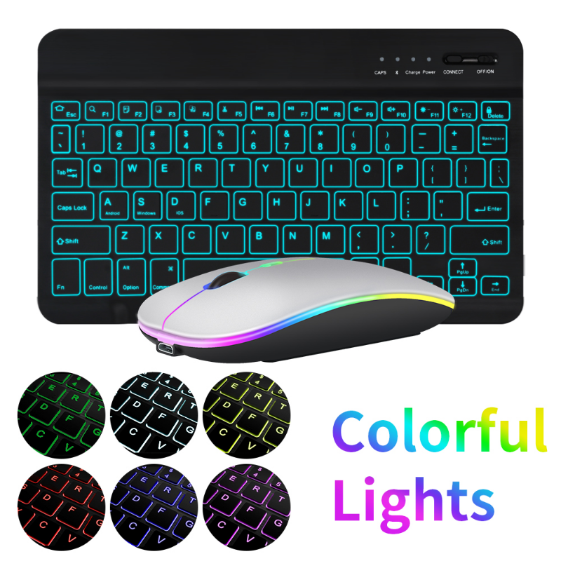 Premium Backlit Tastatur und Maus in 10-Zoll für iPad: Bluetooth-Tastatur mit Hintergrundbeleuchtung | Kompatibel mit iOS, Android, Windows