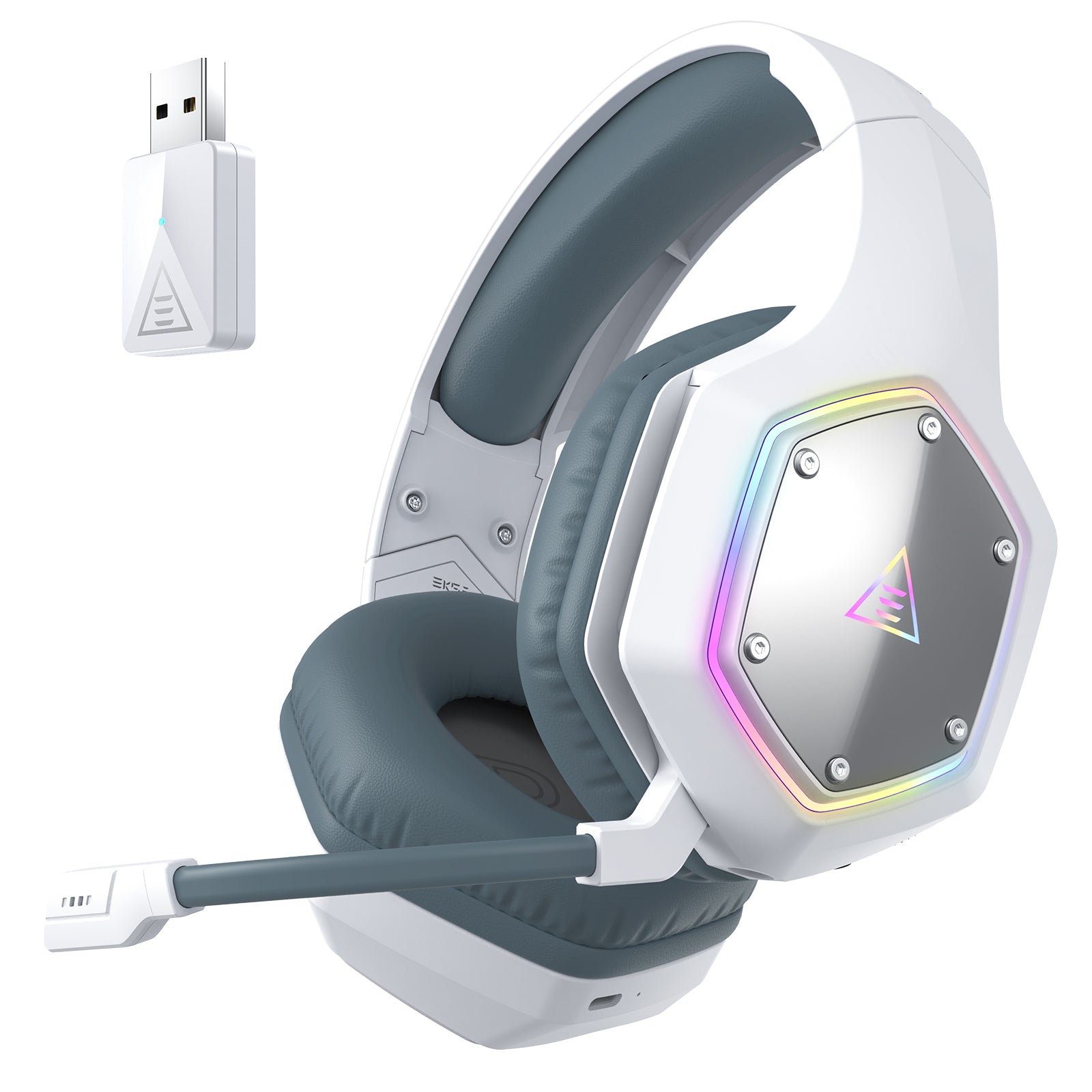 Hochwertiges Kabellose 2,4 GHz Kopfhörer E1000 WT: Surround Gaming Headset mit Mikrofon für PC/PS4/PS5/Xbox – Geringe Latenz