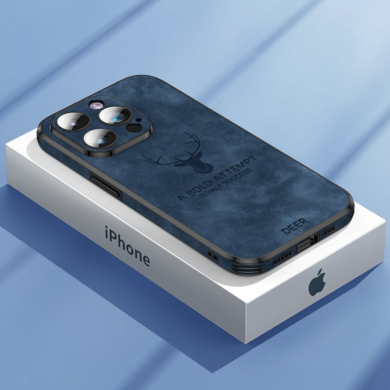 Hochwertige Hirschleder Apple iPhone-Hülle mit Kameralinsenschutz und stoßfestem Silikonüberzug - Phone Heaven Zone