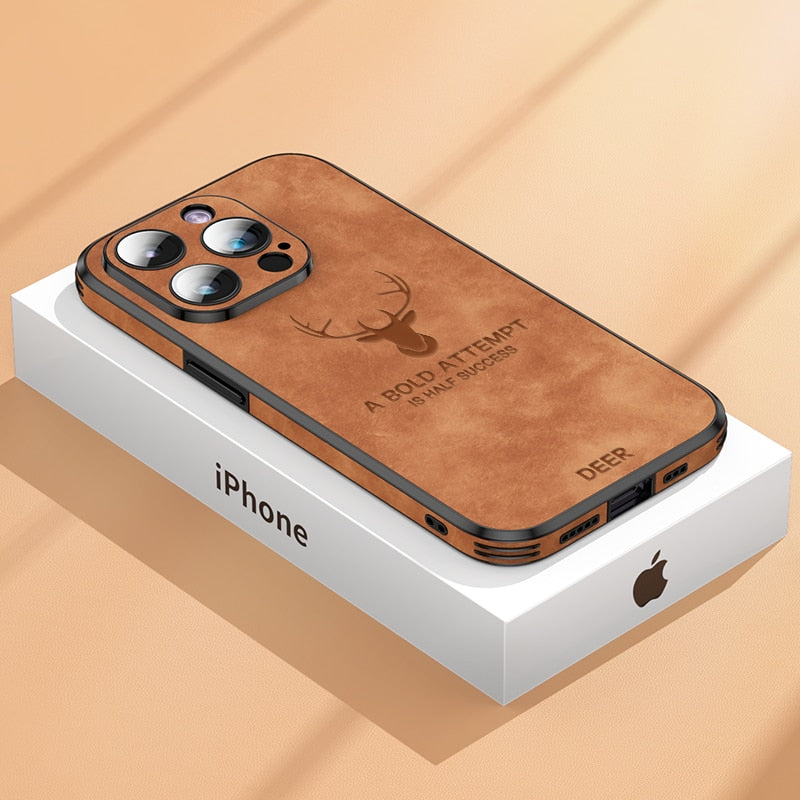 Hochwertige Hirschleder Apple iPhone-Hülle mit Kameralinsenschutz und stoßfestem Silikonüberzug - Phone Heaven Zone